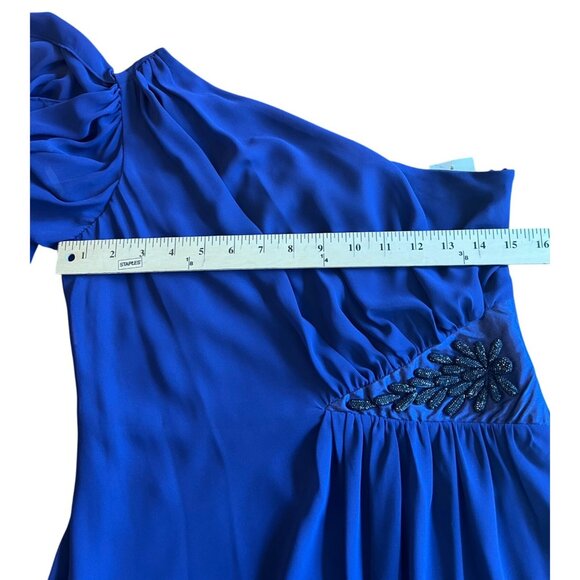 Evan-Picone One-Shoulder Mystic Purple Chiffon Dress W/ Beaded Waist Size 4 - Picture 6 of 15